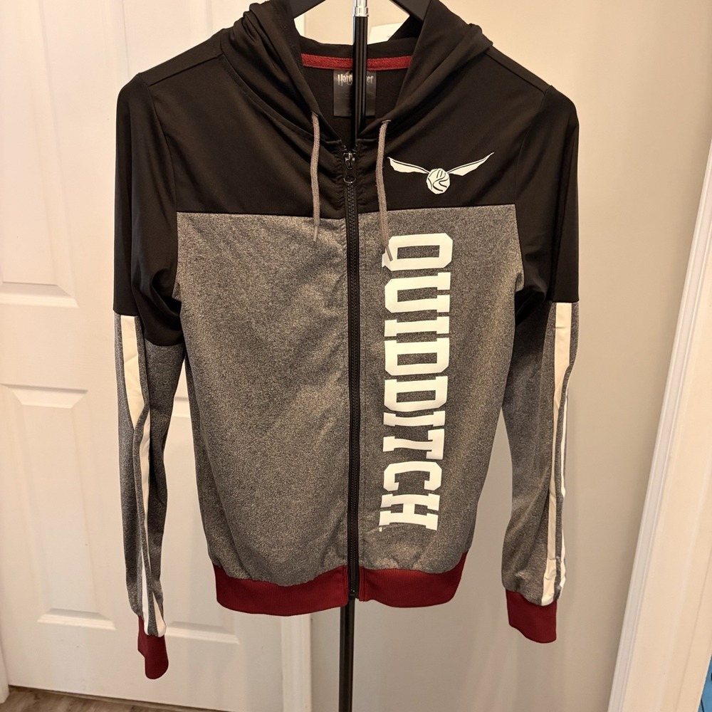 Harry Potter Quidditch Zip Up Hoodie XS Golden Snitch Gray Black Cosplay Casual